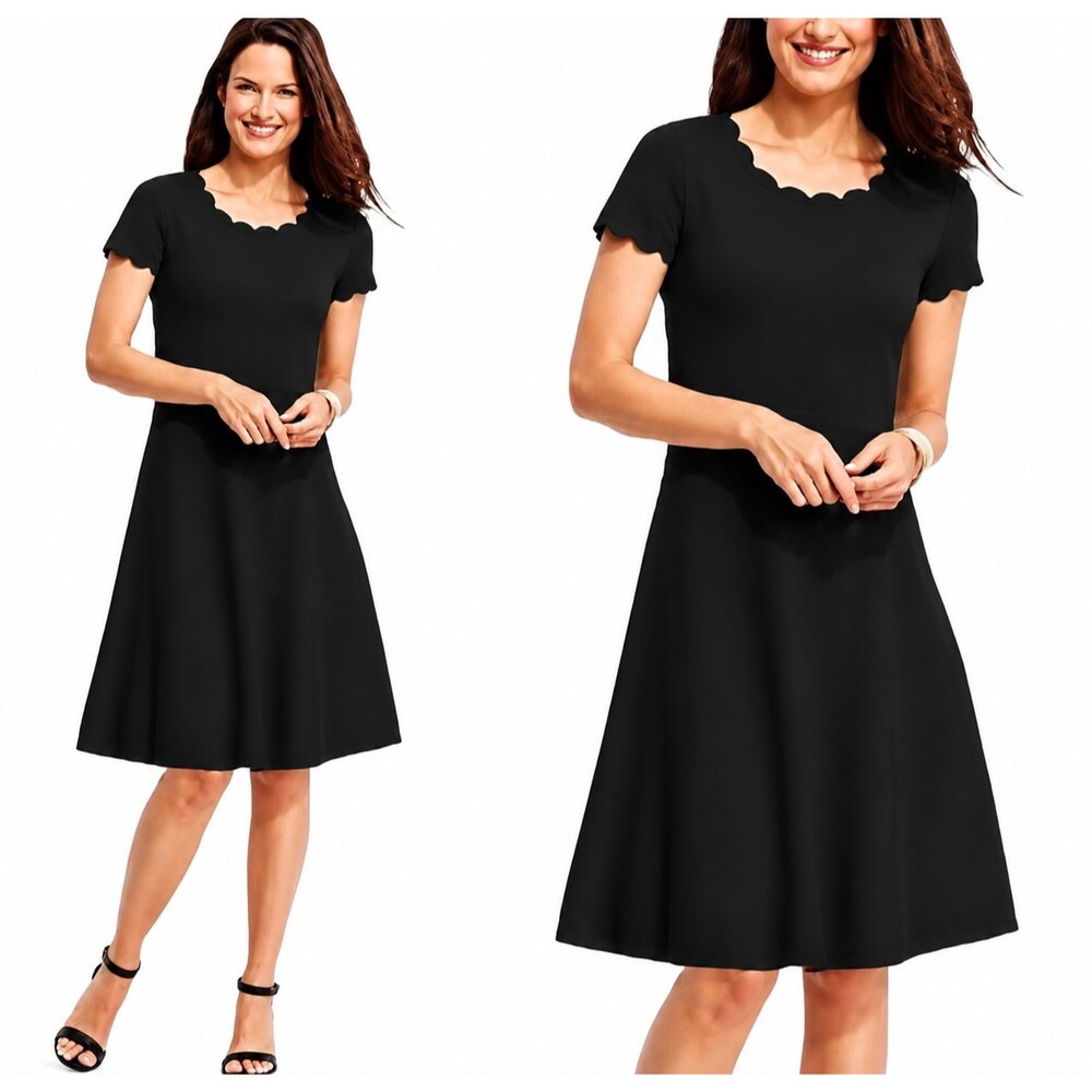 NWT Talbots Petite A-Line Dress Sz L P Black Fit Flare Scallop Trim Knit Sweater